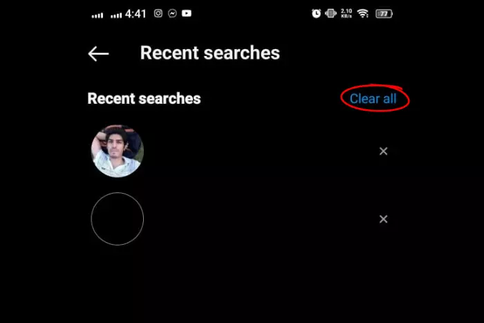 clear search history on instagram android