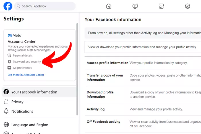 change facebook password on android