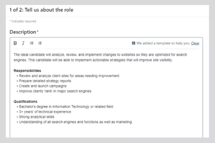 Job Post on LinkedIn