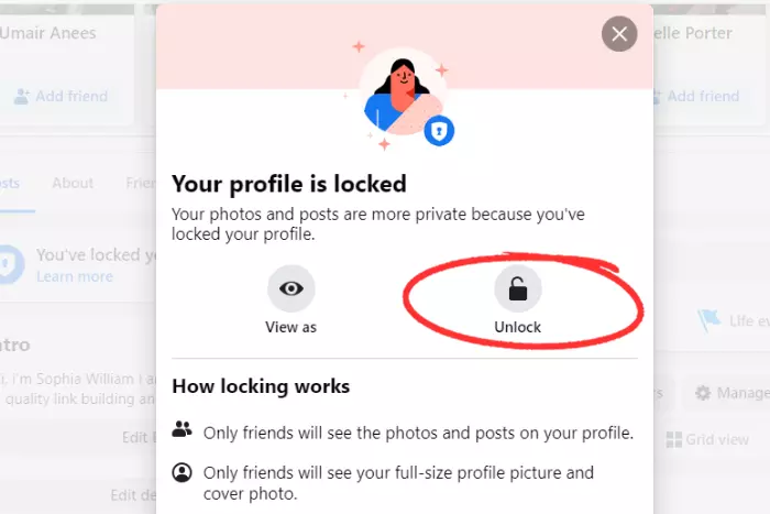 how to unlock facebook profile in chrome 